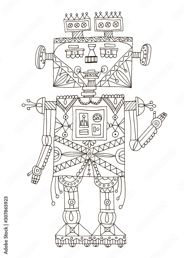 Robot liner illustration kids anti stress coloring book pages Robot liner illustration kids anti stress coloring book pages