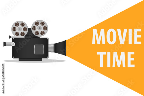 Movie time. Movie Camera Time Banner. Vector illustration.