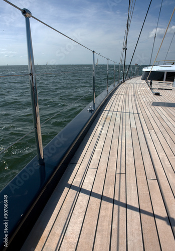 Sailing. Super sailingyacht at sea. Boat. Deck. Northsea Netherlands.