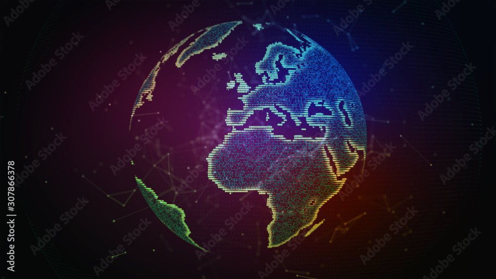 Connection lines Around Earth Globe. Background with Light Effect. Global International Connectivity Background. 3D illustration.