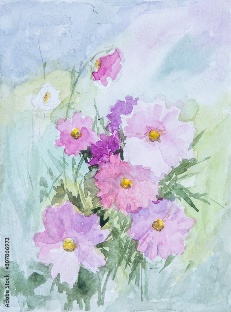image of  pink flowers on soft watercolor backgroun