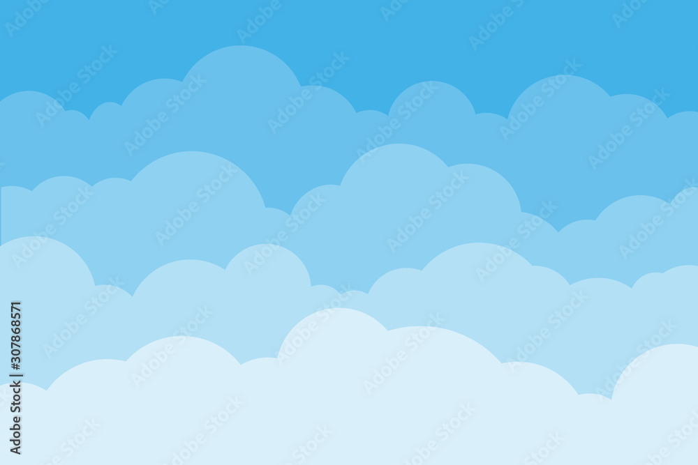 Sky and clouds. Background sky and cloud with blue color. Cartoon cloudy background. Vector illustration.