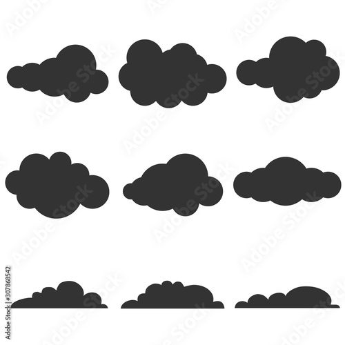 Clouds, black clouds on a white background. Vector illustration of black and white clouds.