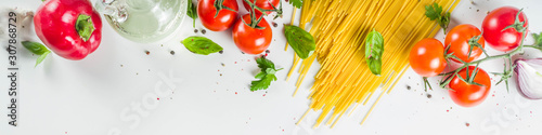 Traditional ingredients for spaghetti pasta