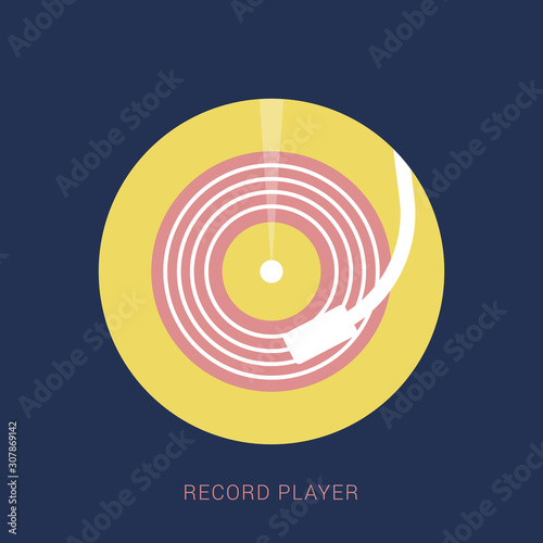 Retro turntable vinyl record player vector. Minimal flat icon