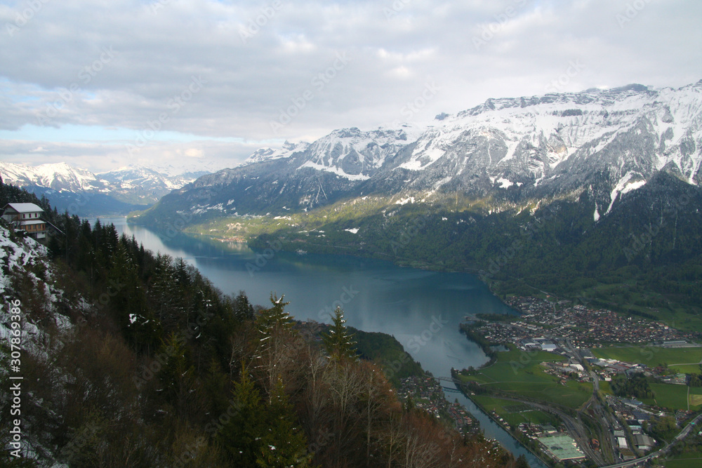 A View of Lake Brienz from Harder Kulm Viewpoint in Interlaken, Switzerland