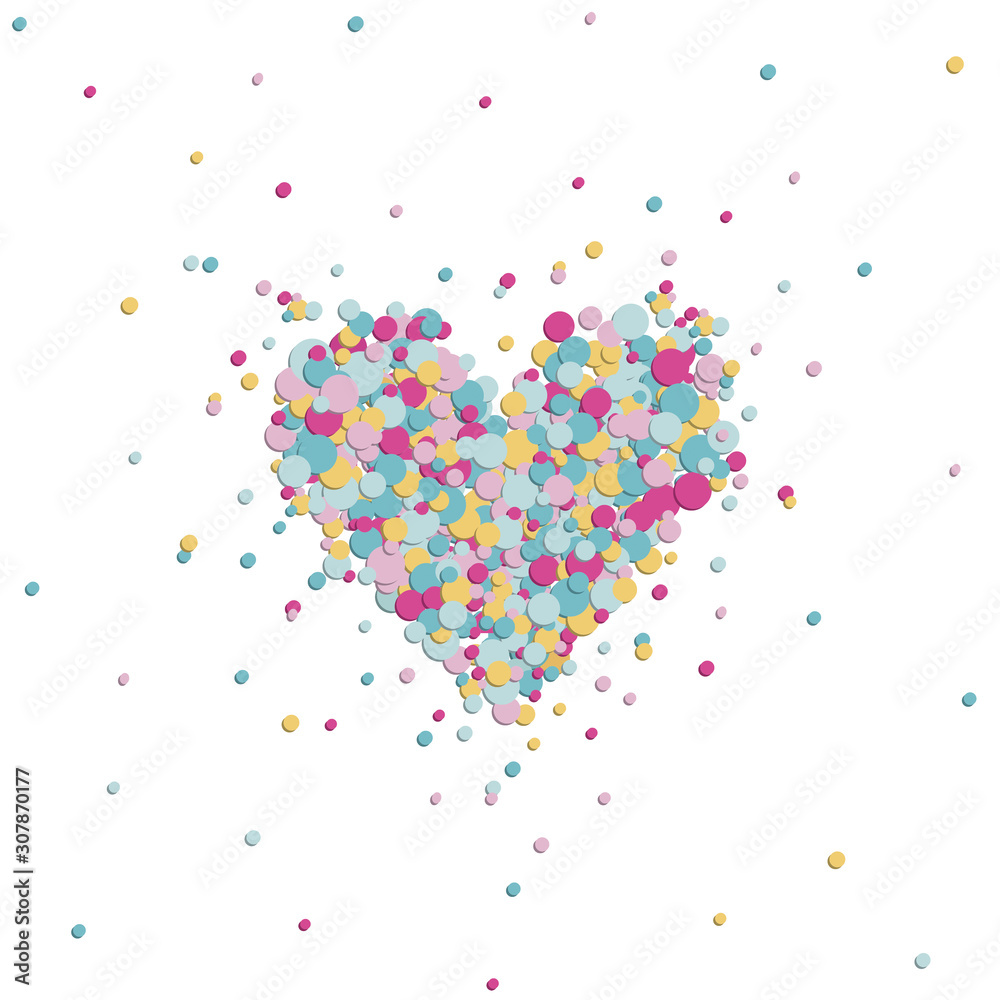 heart shaped scattered confetti colorful paper punch background valentine illustration love template