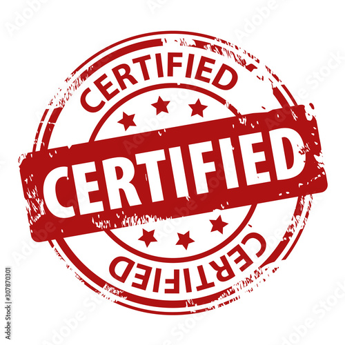 Certified red rubber stamp icon isolated on white background. Vector illustration