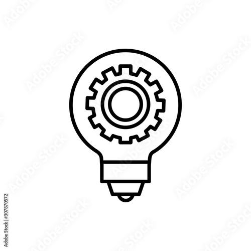 Gear inside light bulb design, construction work repair machine part technology industry and technical theme Vector illustration