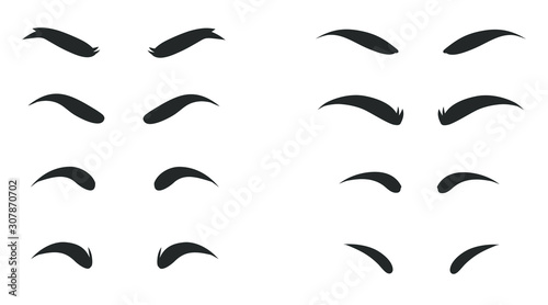 Eyebrows shapes Set. Various types of eyebrows. Makeup tips. Eyebrow shaping for women.Different thickness of brows.