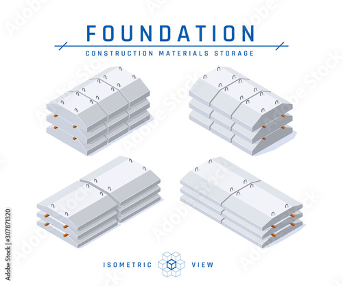 Concrete foundation in isometric view, vector icon