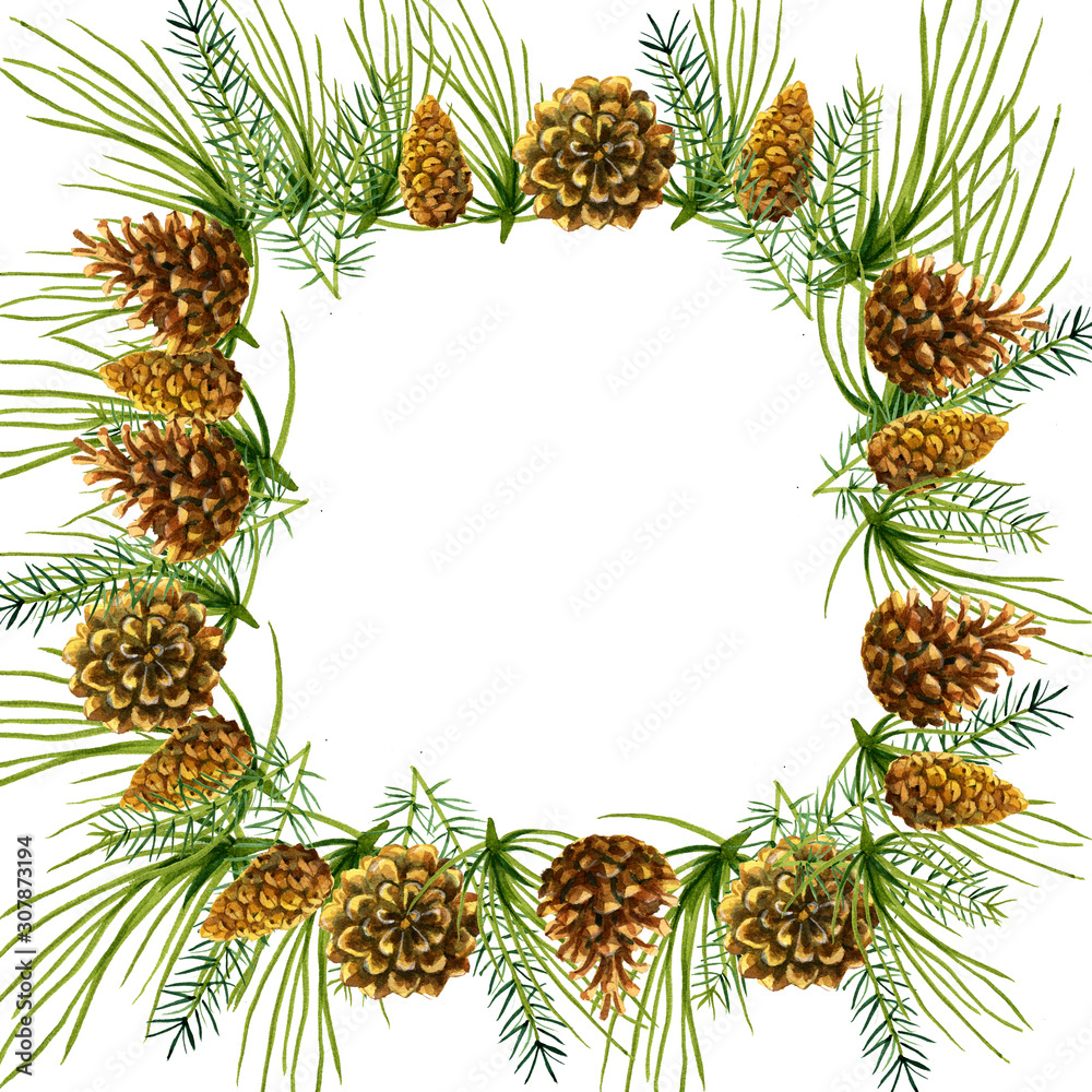 Frame of Christmas decorstion. Greeting card, decoration for Christmas, pattern for fabric.