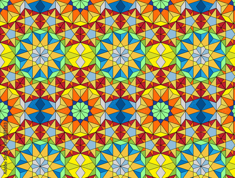 Seamless Bright Pattern in a Rectilinear Style Based On a Pentagon. Background for Textile and Design Solutions