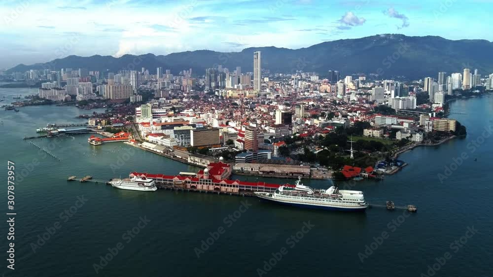 Aerial view of the Penang Island, Malaysia from sea. Aerial view of the Penang Island, Malaysia from sea.