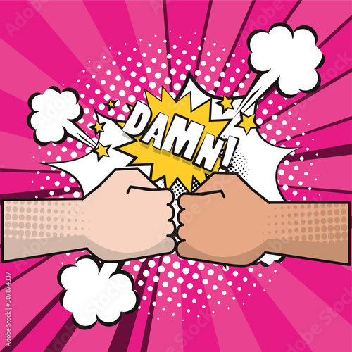 poster pop art style with bumping fists