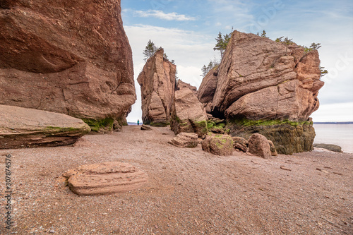 Walking the ocean floor during low tide at Hopewell Rocks in New Brunswick, Canada