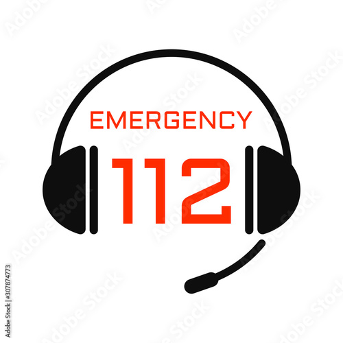 Single emergency helpline number 112. Flat style icon. Isolated.