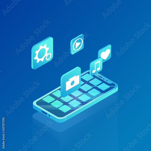 Isometric concept with mobile phone