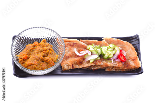 Chicken Curry and Roti on white background