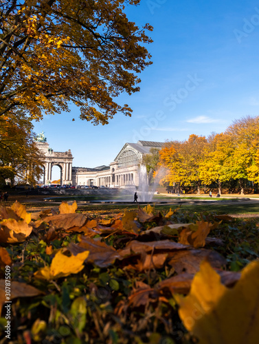 Sunny autumn day in Jubilee Park or Parc du Cinquantenaire, Brussels