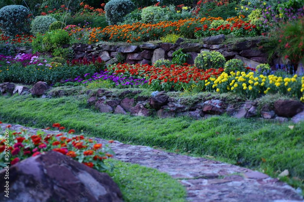 Gardens with flowers and ornamental plants. Gardens with flowers and ornamental plants.