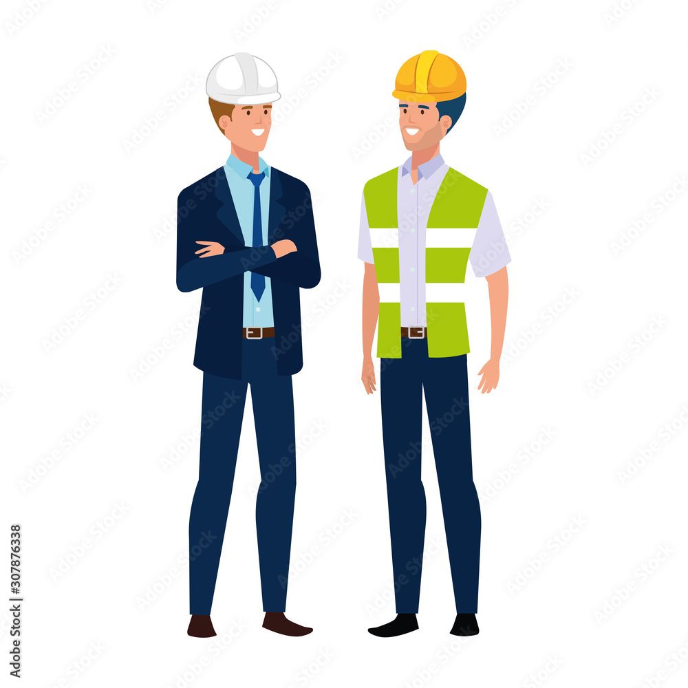 Builder and architect man design, Construction work repair reconstruction industry build and project theme Vector illustration