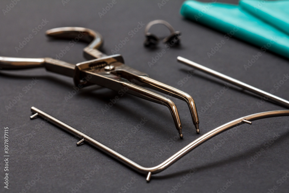 Set of metal dental instruments for teeth dental care Set of metal dental instruments for teeth dental care
