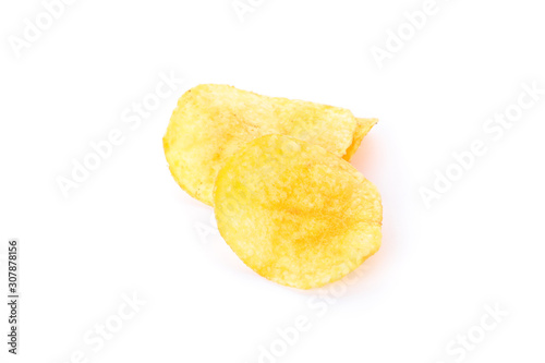 Potato chips isolated on white background, space for text