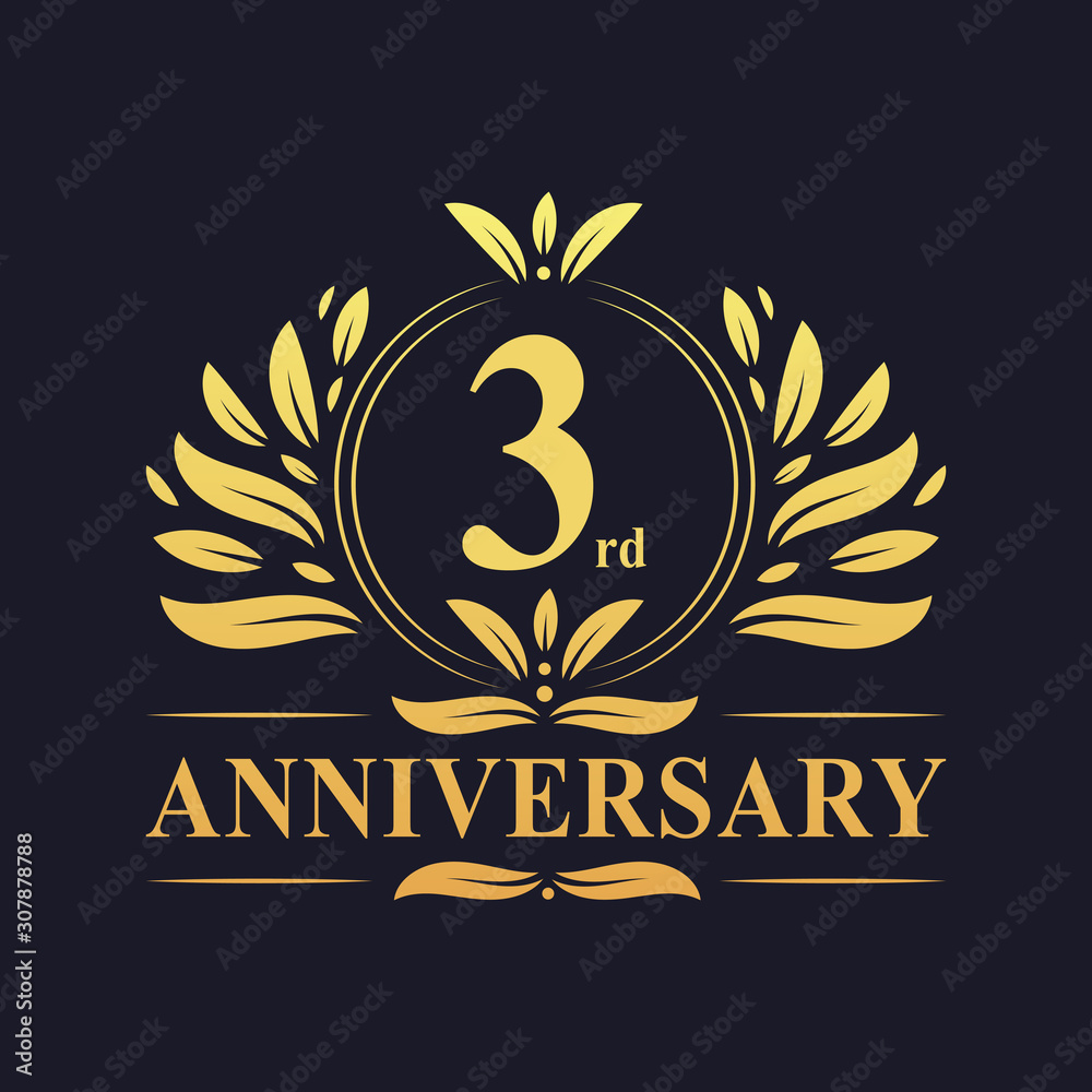 3rd Anniversary logo, luxurious golden color 3 years Anniversary logo design celebration.