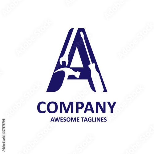 Letter A with Industrial repair tools vector logo concept,  service and maintenance logo for corporate identity.