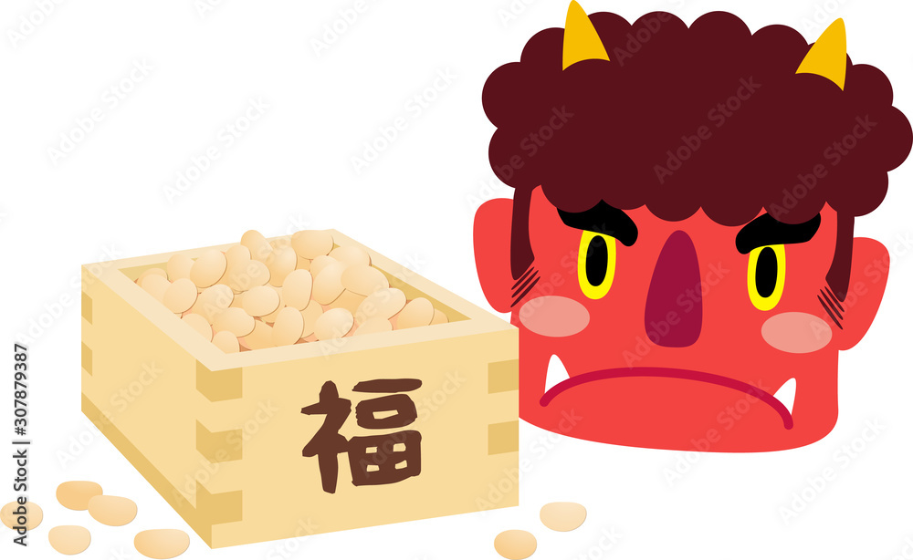 豆まき 枡 赤鬼 右向き Stock Vector Adobe Stock