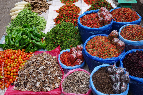 Spices, herbs and vegetables at Luang Prabang Market.