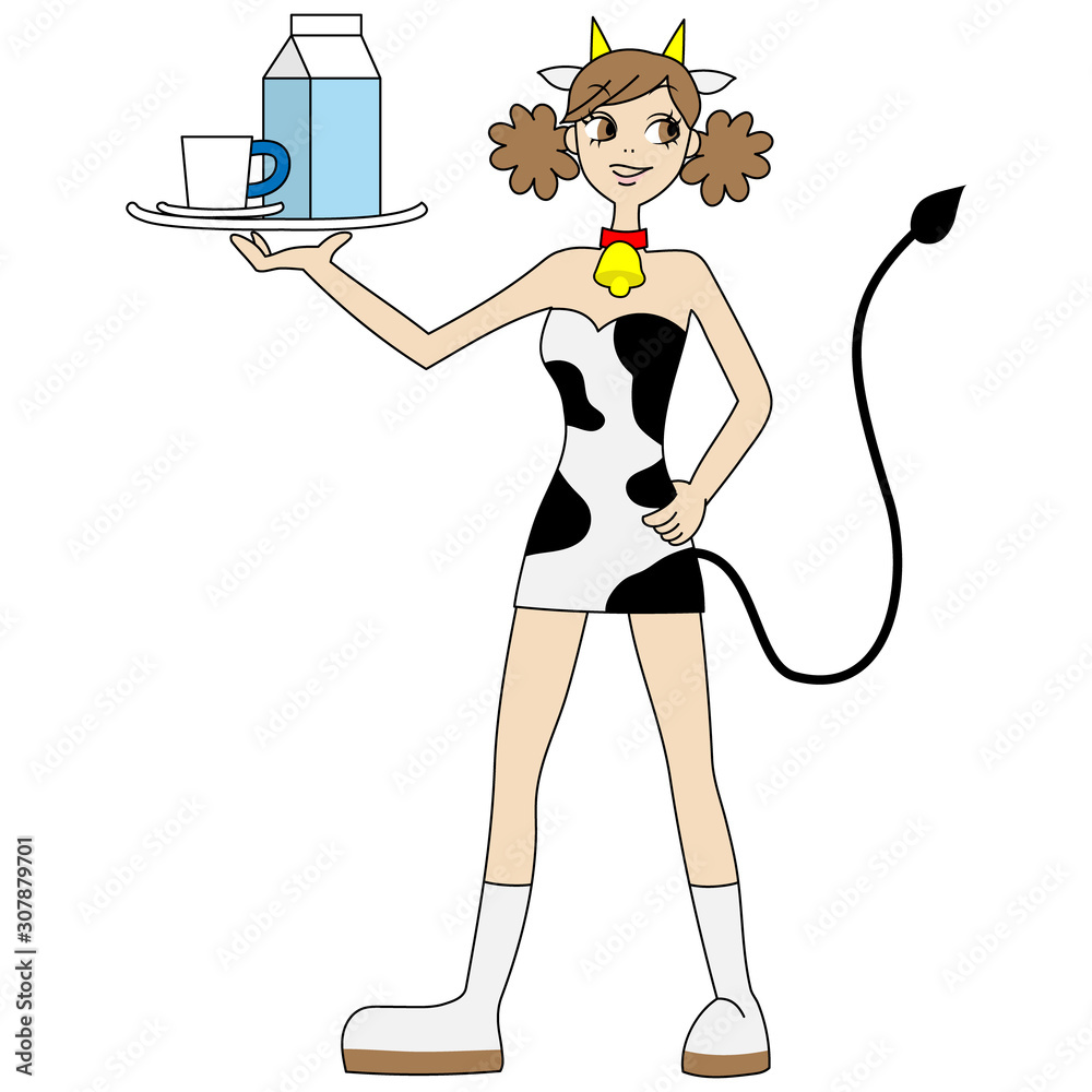 Illustration of a girl dressed as a cow Illustration of a girl dressed as a cow