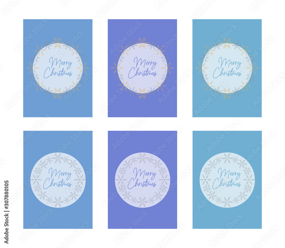 Collection of elegant Christmas cards with gold and silver snowflake