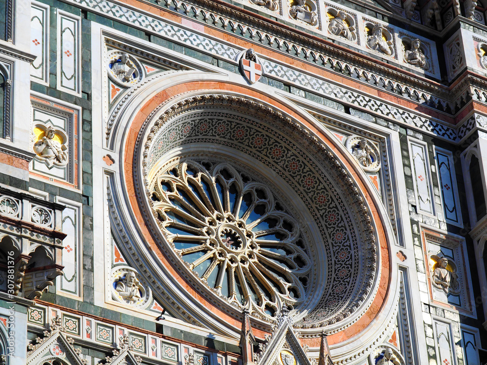 Detail of the Florence Cathedral (Duomo di Firenze, Cattedrale di Santa Maria del Fiore) in Florence, Italy