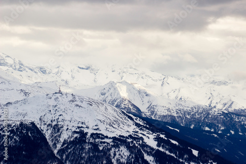 Snow capped mountains in the austrian alps