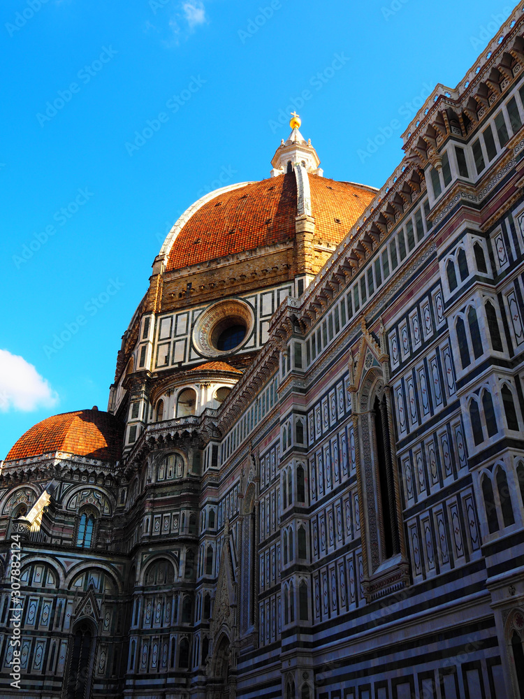 View of the Florence Cathedral (Duomo di Firenze, Cattedrale di Santa Maria del Fiore) in Florence, Italy