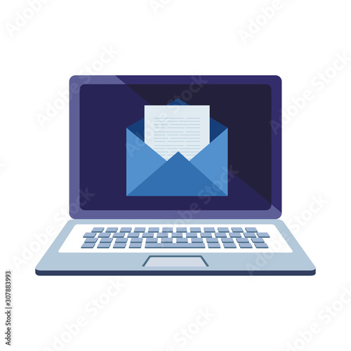 Laptop and envelope design, Digital technology communication social media internet web and wireless theme Vector illustration