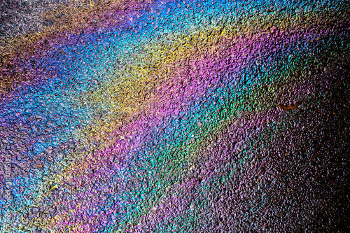 Petrol Oil Pollution Rainbow Gasoline Leak on Pavement