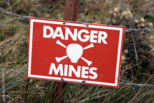 Картината върху платно Minefield Sign near Port Stanley in the Falkland Islands