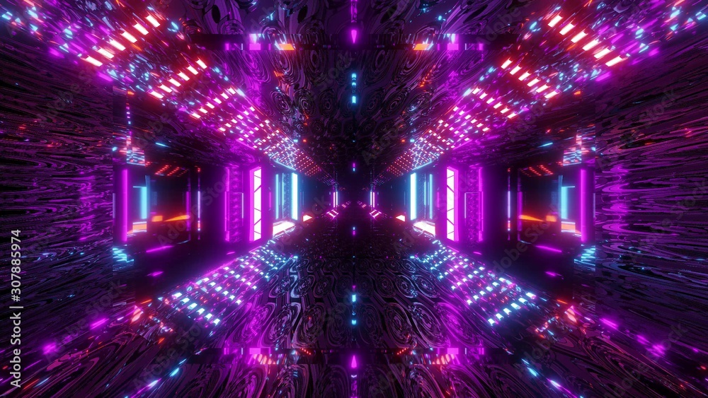 glowing sci-fi tunnel corridor with abstract eye texture 3d illustration wallpaper background