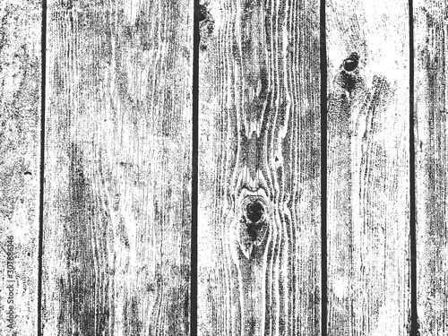 Distress old dry wooden texture. Black and white grunge background. Vector illustration