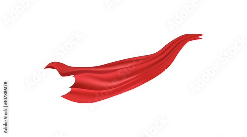 Realistic red cape blowing in the wind - piece of silk fabric sheet or curtain photo