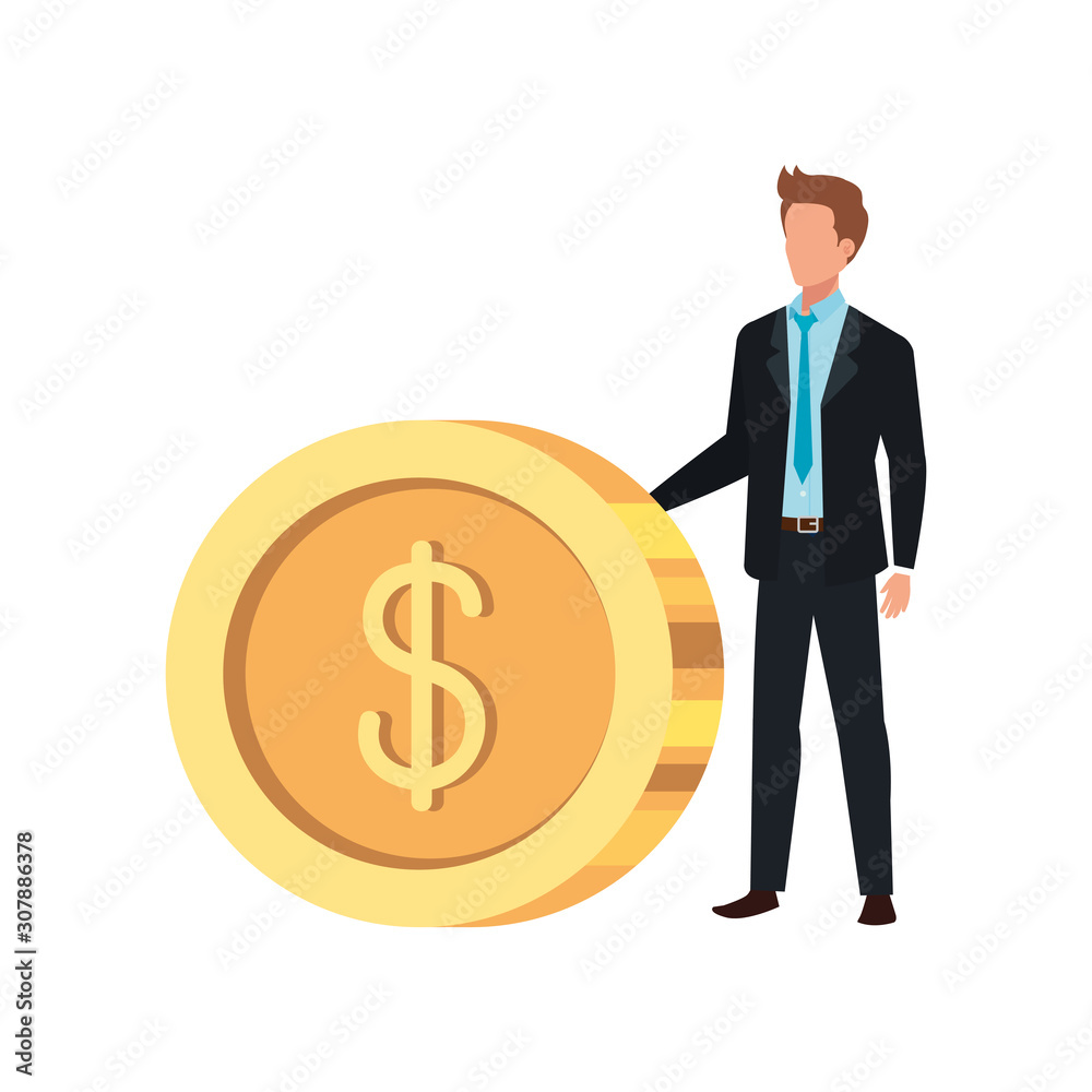 Coin and man design, Money finance commerce market payment invest and buy theme Vector illustration Coin and man design, Money finance commerce market payment invest and buy theme Vector illustration