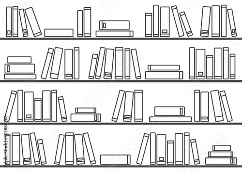 Tile vector pattern with books on the shelf on white background