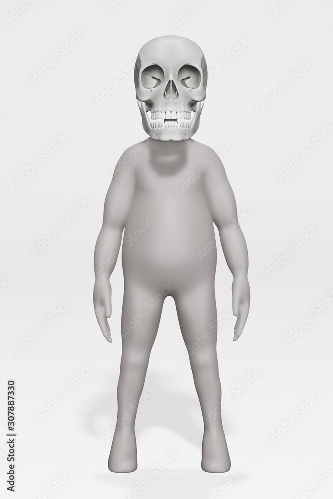 3D Render of Character with Human Skull