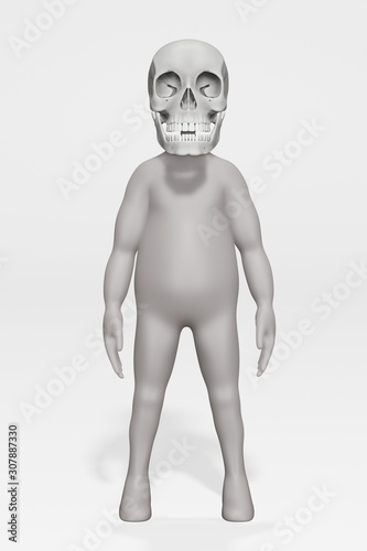 3D Render of Character with Human Skull