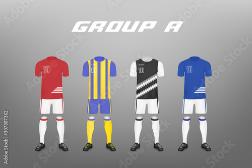Soccer championship group A team jersey realistic vector illustration isolated.