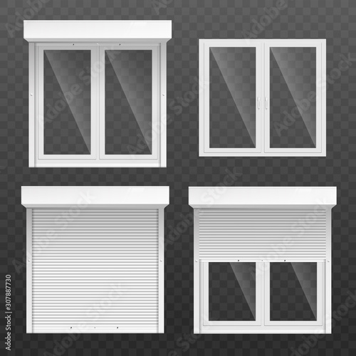 Window frames with blinds or jalousie realistic vector illustration isolated.