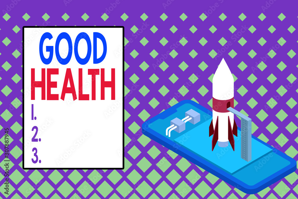 Writing note showing Good Health. Business concept for state of being vigorous and free from bodily or mental disease Ready to launch rocket lying smartphone. Startup negotiations to begin